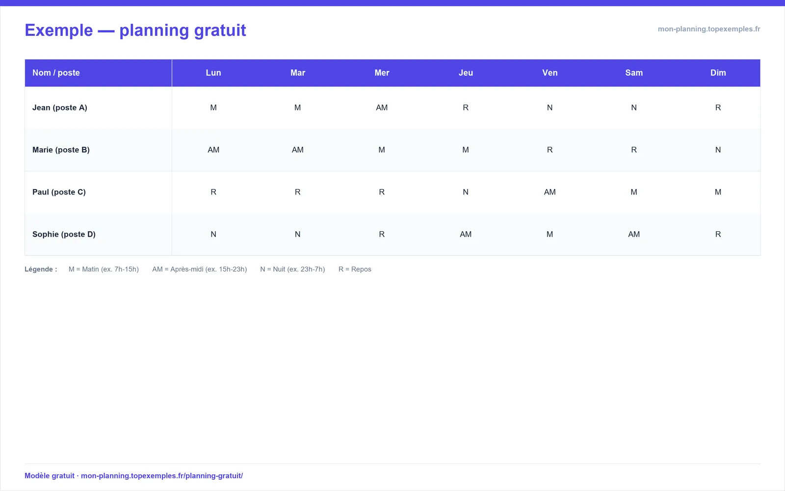 Aperçu : Modèle de planning gratuit (exemple rempli, modèle gratuit)