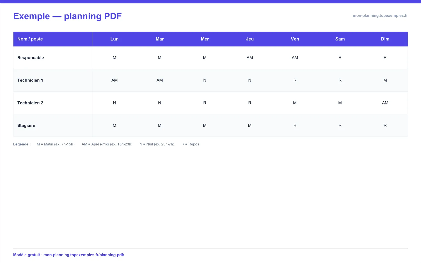 Aperçu : Modèle de planning PDF (exemple rempli, modèle gratuit)