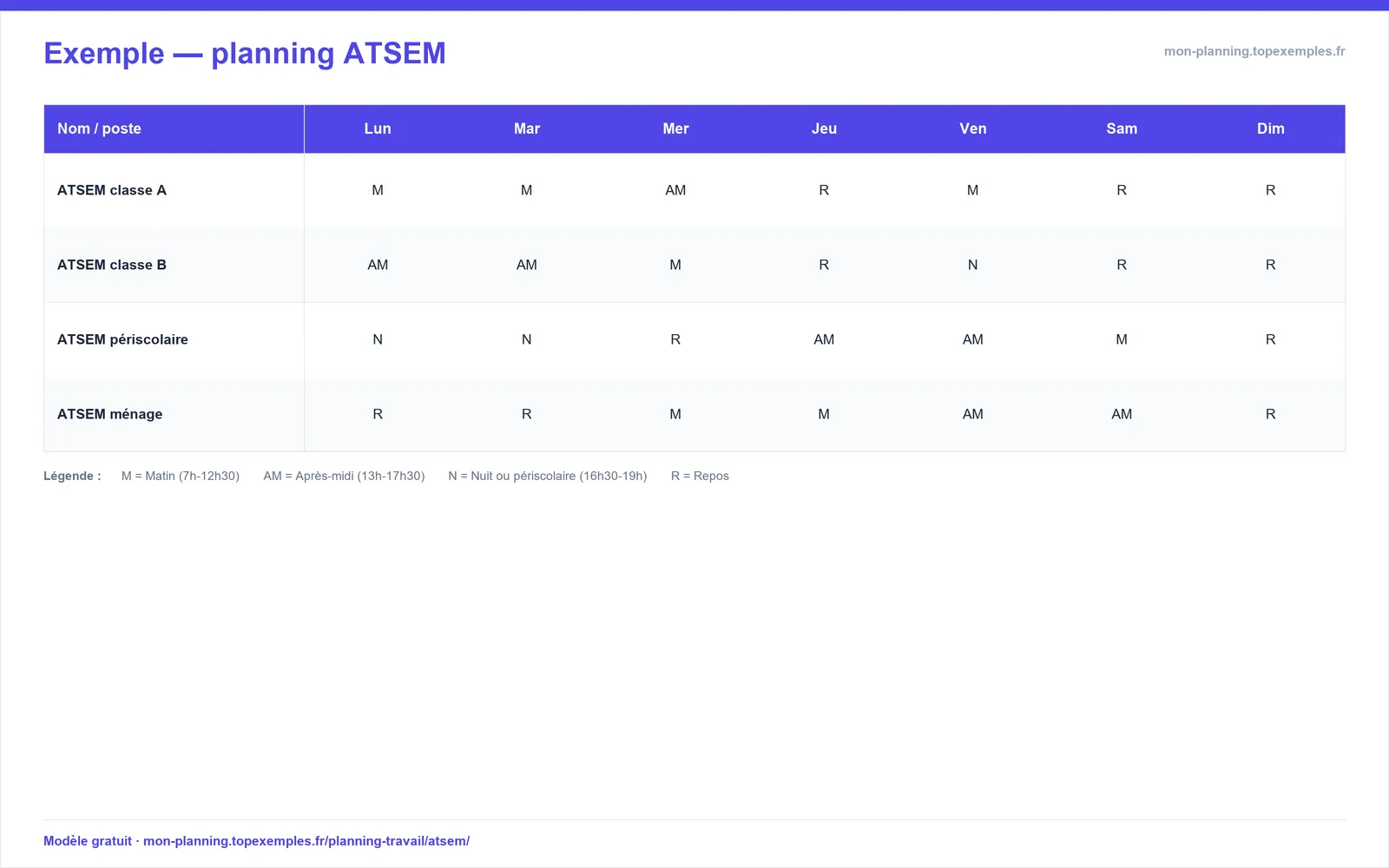 Aperçu : Modèle de planning ATSEM (exemple rempli, modèle gratuit)